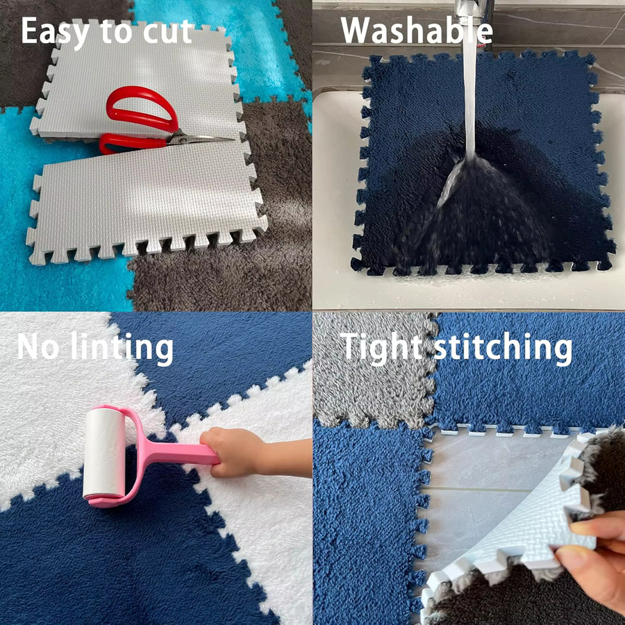 DHDH Baby-Plüsch-Krabbelmatte, quadratischer rutschfester Teppich in Schwarz für das Kinderzimmer - Bild 4