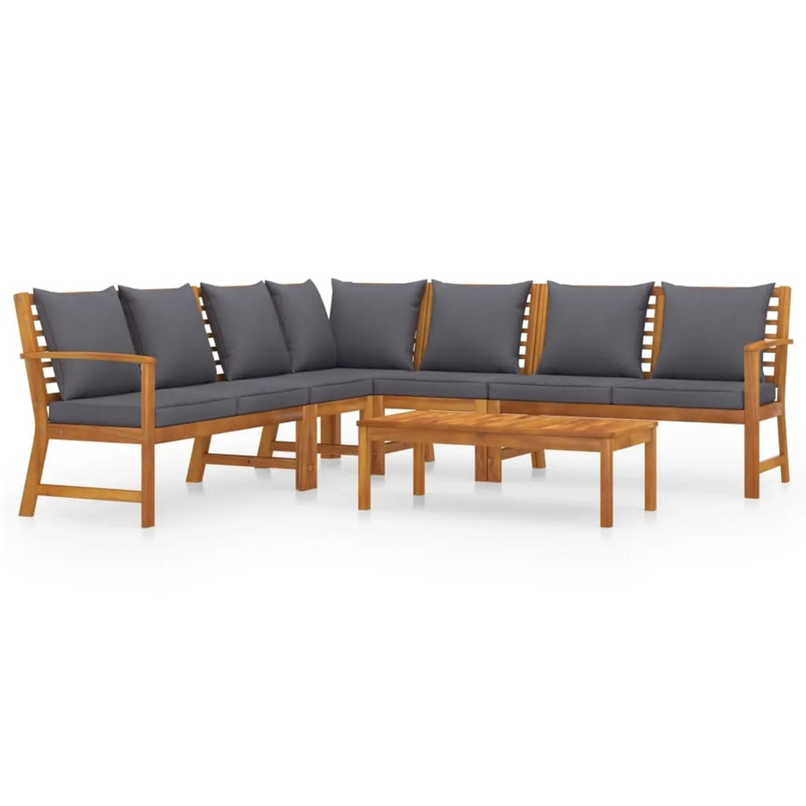 vidaXL 6-tlg Garten-Lounge-Set aus Akazienholz in L-Form mit grauen Auflagen - Bild 2