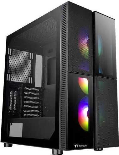 Thermaltake Midi-Tower PC-Gehäuse Schwarz mit 3 vorinstallierten LED-Lüftern, Seitenfenster und LCS-Kompatibilität für DIY-Systeme - Bild 1