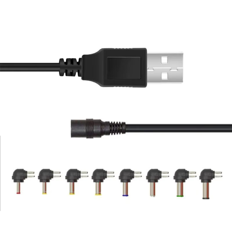 Y1UB USB auf DC 5,5x2,1mm 5V Ladekabel mit 8 Anschlüssen, Power Converter in Schwarz - Bild 2