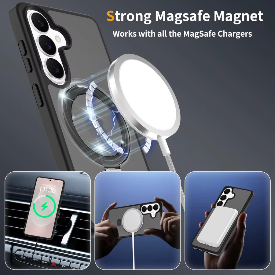 Magnetische MagSafe Handyhülle mit Ringhalter als Hard Cover für Samsung Galaxy S25 Edge S26 Ultra S24 FE S23 A06 A07 A17 A16 A36 A56 in Pink - Bild 4