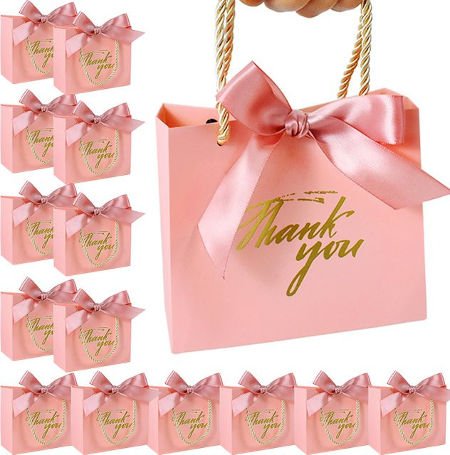 YONGSNOW Süßigkeitenboxen Rosa Danke Geschenktaschen aus Papier für Hochzeit, Geburtstag und Baby Shower - Bild 1