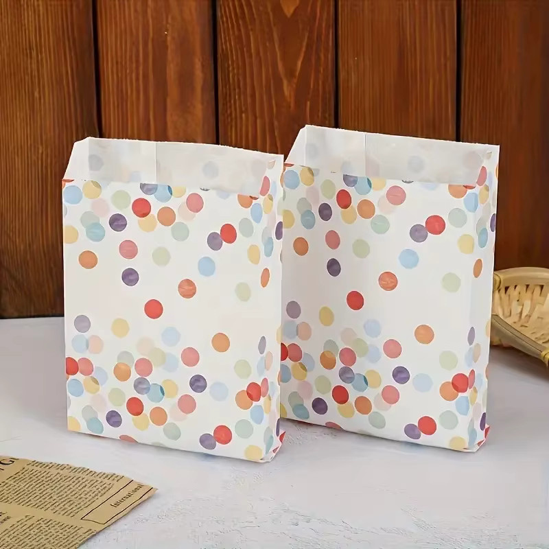 24 Stück gepunktete Geschenktüten aus Kraftpapier mit 24 Dankesaufklebern, mehrfarbig, PP-beschichtet für Geburtstage und Partys - Bild 2