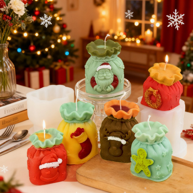 Silikonformen für DIY Weihnachtskerzen mit 3D Relief Santa Elch und Schleife in Multicolour für Wachs und Resin - Bild 1