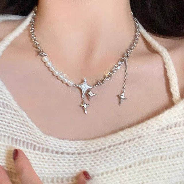 Perlenkette Diamant, Silber, Messing, Damen, beige - Bild 1