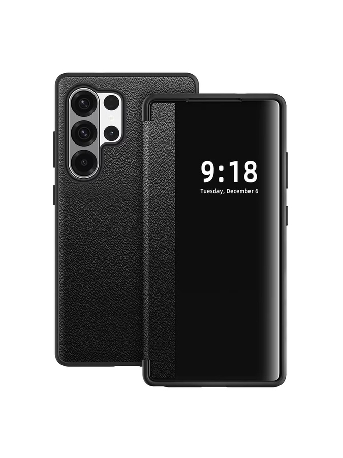 Business Smart View Flip Lederhülle für Samsung Galaxy S26 Ultra, S26+, S25, S24 und S23 Ultra mit Fallschutz in Grün und Orange - Bild 5