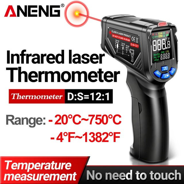 ANENG TH06 Infrarot-Laserthermometer mit VA Reverse Technologie, Messbereich -20 ℃ bis 750 ℃, 12:1 optische Auflösung und einstellbarem Emissionsgrad - Bild 1