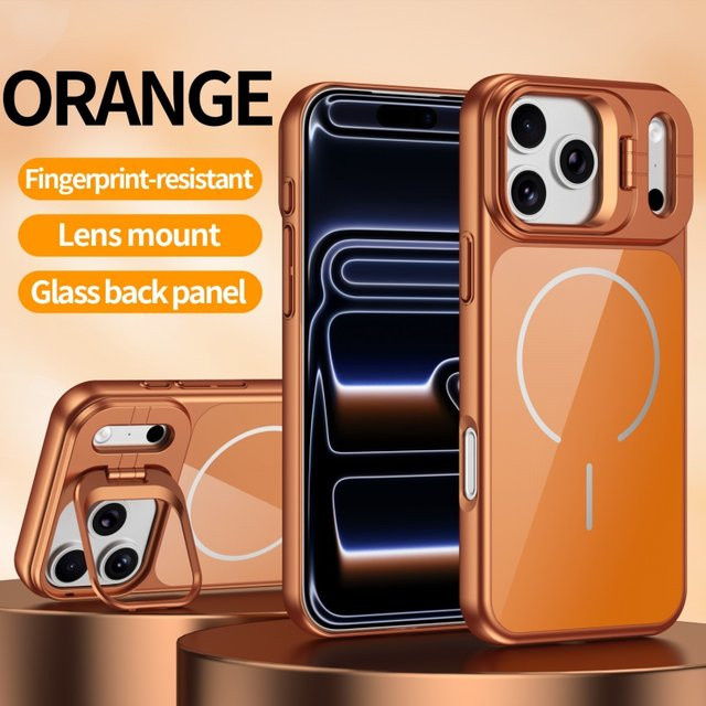 SUNWARD Magnetische Glas-Handyhülle für iPhone mit klappbarem Kameraständer und MagSafe Unterstützung in Blau - Bild 1