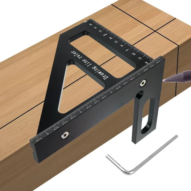 Wnew Quadratischer Winkelmesser aus Aluminium in Schwarz, 45/90 Grad 3D-Mehrwinkel-Gehrungsdreieckslineal für die Holzbearbeitung - Bild 1
