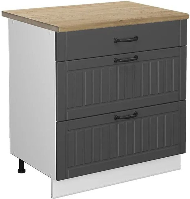 Vicco Küchenunterschrank Fame-Line in Anthrazit und Weiß mit 3 Schubladen im Landhausstil, B/T/H: 80 x 60 x 82 cm - Bild 1