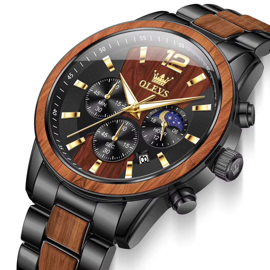 OLEVS Chronograph, Quarz, Edelstahl, 44 mm, Herren, Mondphase - Bild 7
