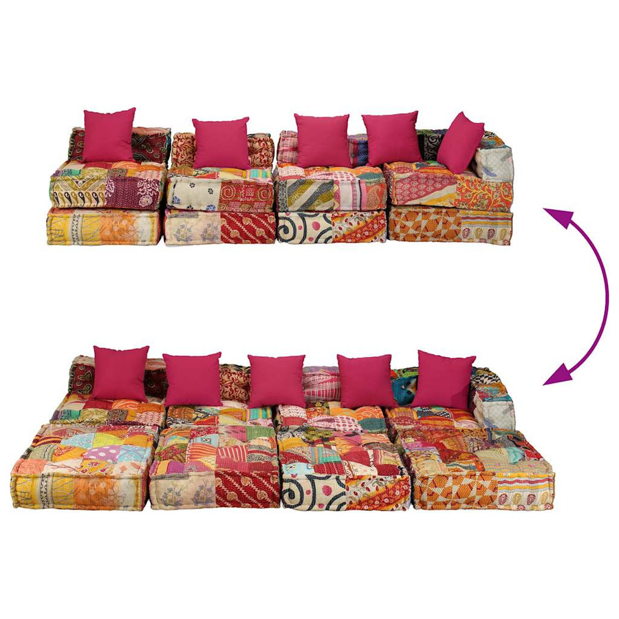 vidaXL Modularer 4-Sitzer Pouf Patchwork Stoff Multicolour B/T/H: 140 x 262 x 58 cm - Bild 3