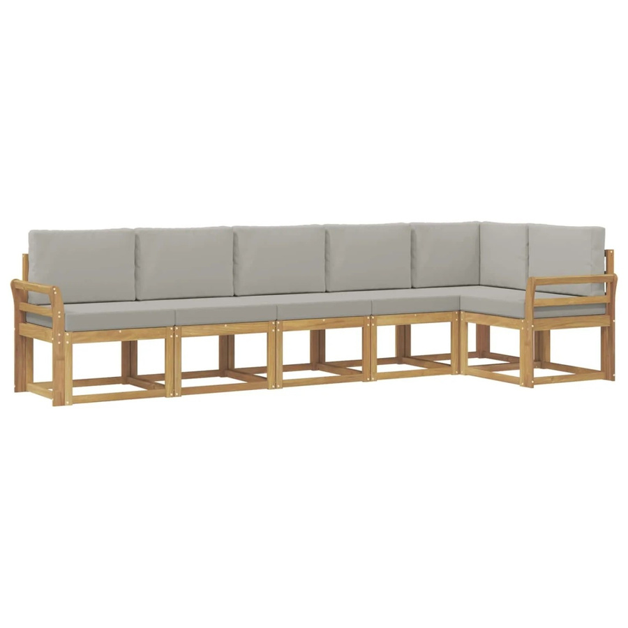 vidaXL Outdoor-Sofagarnitur 6-teilig in L-Form aus massivem Akazienholz mit Kissen in Weiß-Hellgrau - Bild 2