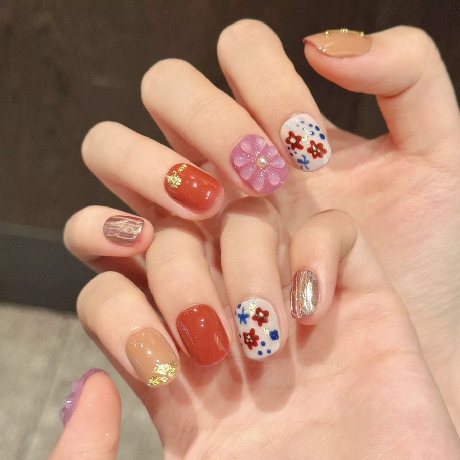 YADORNOS Kunstnägel mit 3D-Blumen-Design, Glänzend, 10 Stück, Damen - Bild 2