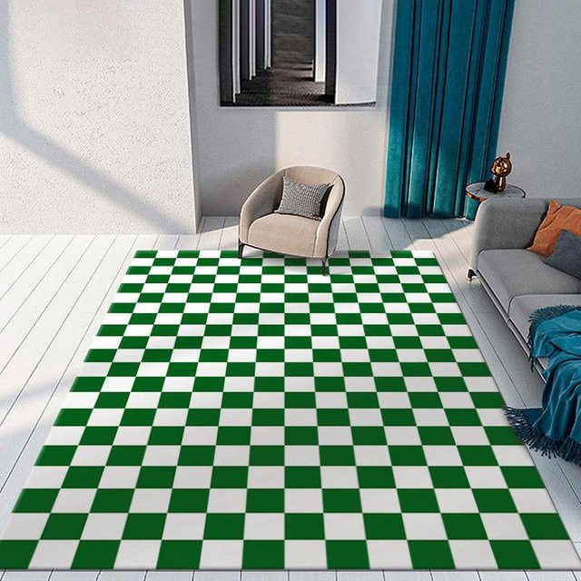 Waschbarer Schachbrett-Teppich von Karpetti in Grün für Wohnzimmer und Schlafzimmer, B/T: 100 x 120 cm - Bild 1