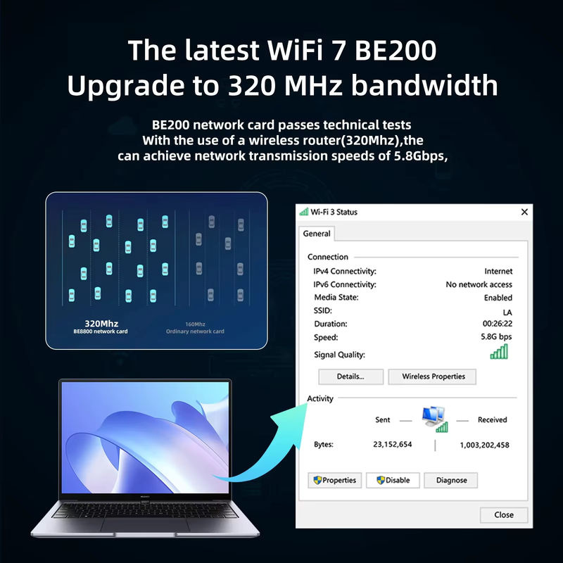DERAPID Tri-Band WiFi 7 BE200NGW M.2 Adapter mit Bluetooth 5.4 für PC und Laptop, kompatibel mit Windows 10/11 - Bild 3