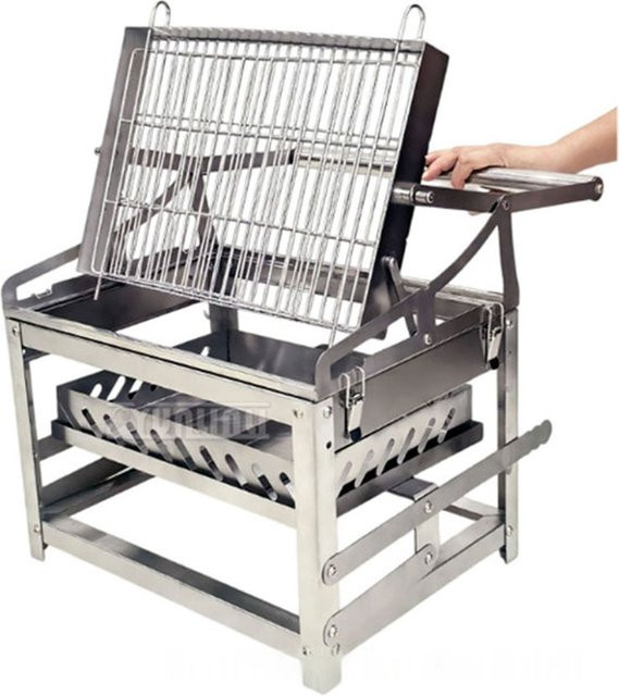 YunlinLi Flip-Side Holzkohlegrill BBQ aus Edelstahl in Silber mit doppelseitigem reversierbarem Design als Tischgrill - Bild 1