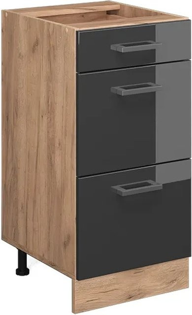 Vicco Küchenunterschrank R-Line Anthrazit Hochglanz und Eiche mit Goldakzenten, Breite: 40 cm - Bild 1