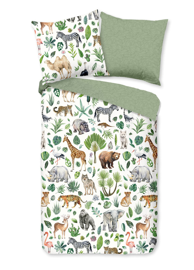Good Morning Kinder Bettwäsche Samba Zoo Safari Wildtiere aus Baumwolle, grün weiß, B/H: 135 x 200 cm mit Kissenbezug 80 x 80 cm - Bild 1