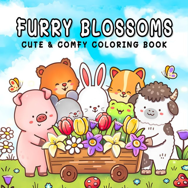FURRY BLOSSOMS Malbuch, Tiere, bunt, für Erwachsene - Bild 1