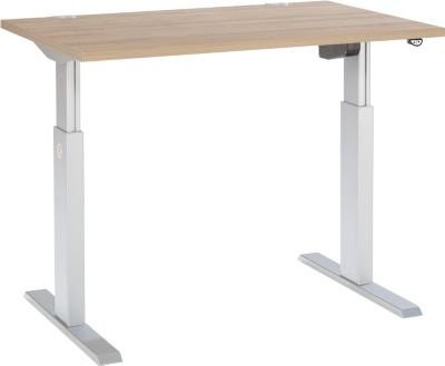 Schäfer Shop Select Schreibtisch ERGO-T, elektrisch höhenverstellbar, Rechteck, T-Fuß, Farbe Eiche und Weißaluminium, B: 120 cm, T: 80 cm, H: 72,5-118,5 cm - Bild 1