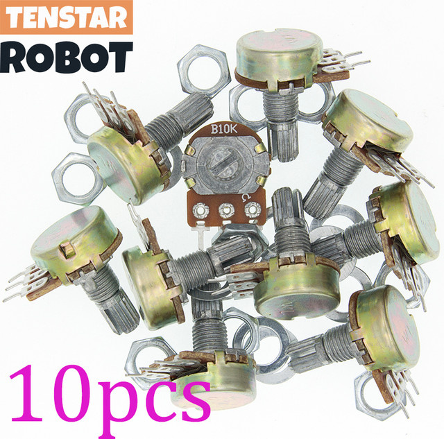 10er Set TENSTAR ROBOT WH148 Lineare Potentiometer mit 3 Pins und 15mm Welle inklusive Muttern und Unterlegscheiben - Bild 1