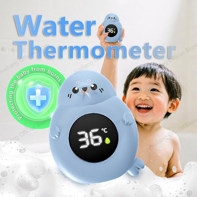 JUSTLANG Blue Seal Baby Badewanne mit LED Thermometer und schwimmendem Temperatursensor in Blau - Bild 1