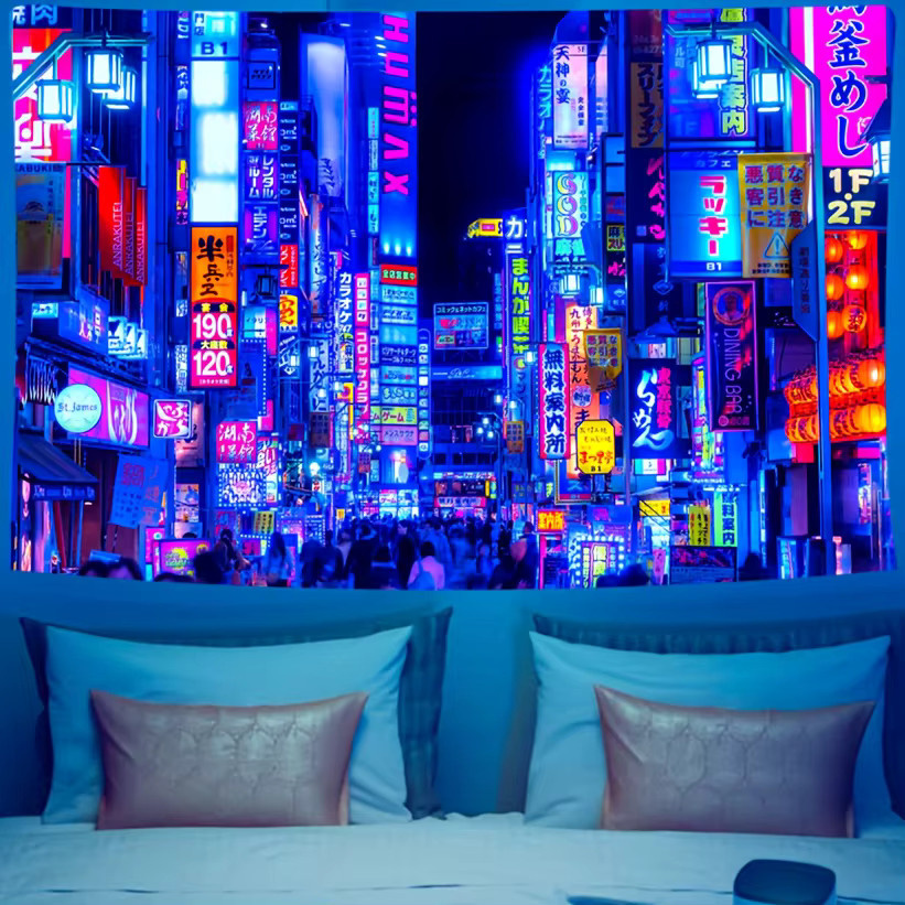 VIKAMA Tokyo City Fluoreszierender Wandteppich, Mehrfarbig, B/H: 60 x 40 cm - Bild 2