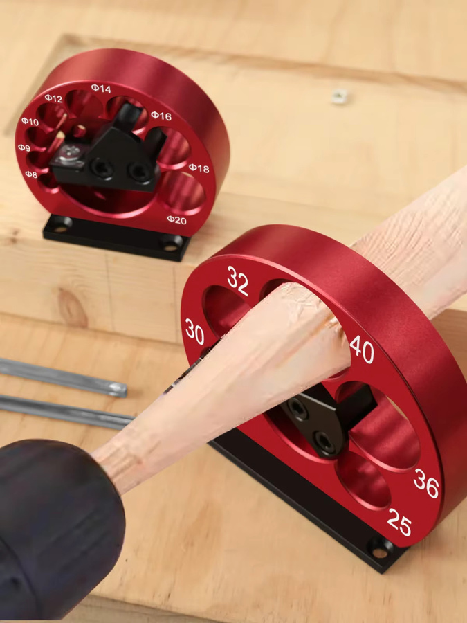 JIGHOLE Dübel Maker Jig Kit mit Hartmetallklingen für die Holzbearbeitung, einstellbar für 8-20mm und 25-40mm, Farbe: Rot - Bild 6