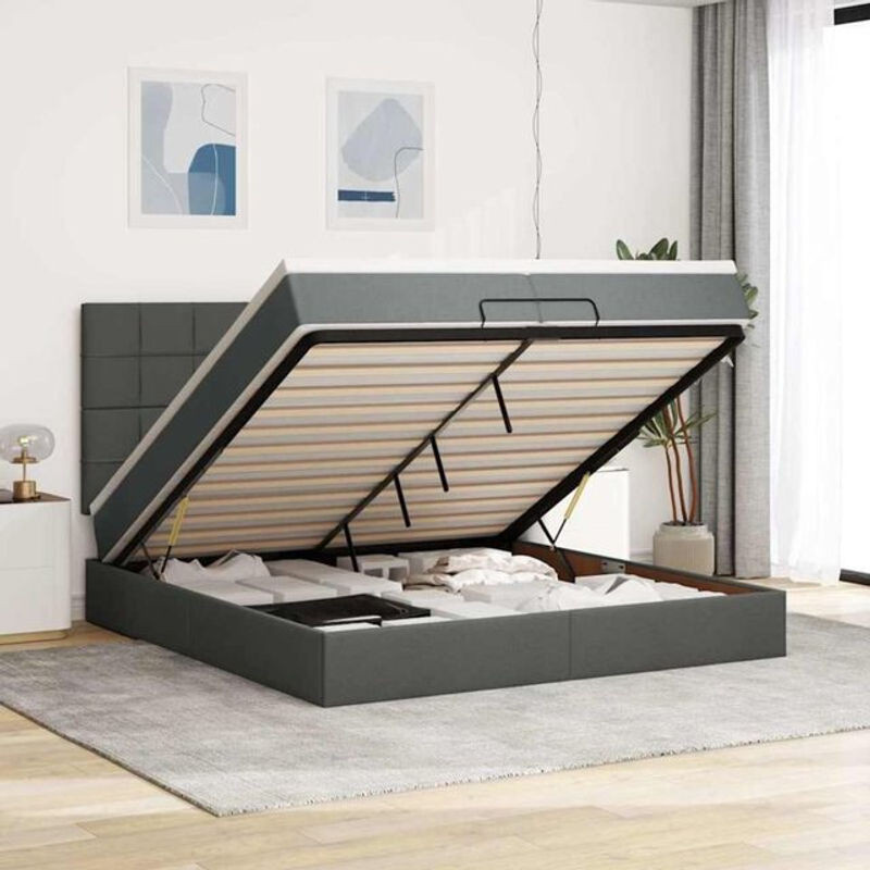 vidaxl Polsterbett Ottoman mit Matratzen und LED-Beleuchtung in Dunkelgrau, B/T/H: 200 x 203 x 100 cm - Bild 1