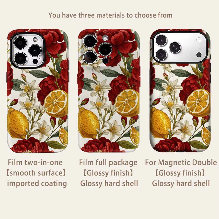 Apple iPhone Handyhülle Crimson Peony & Lemon mit Magnetfunktion, Tough Case in Multicolour, kompatibel mit iPhone 17 16 15 14 Pro Max Plus - Bild 2