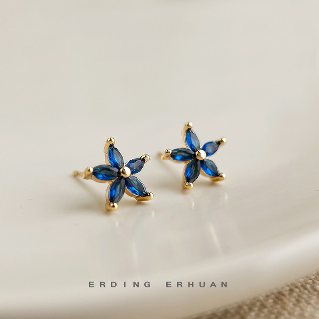 OBEAR Ohrstecker 925 Sterling Silber, Blaue Zirkon, Blumen, Damen - Bild 1