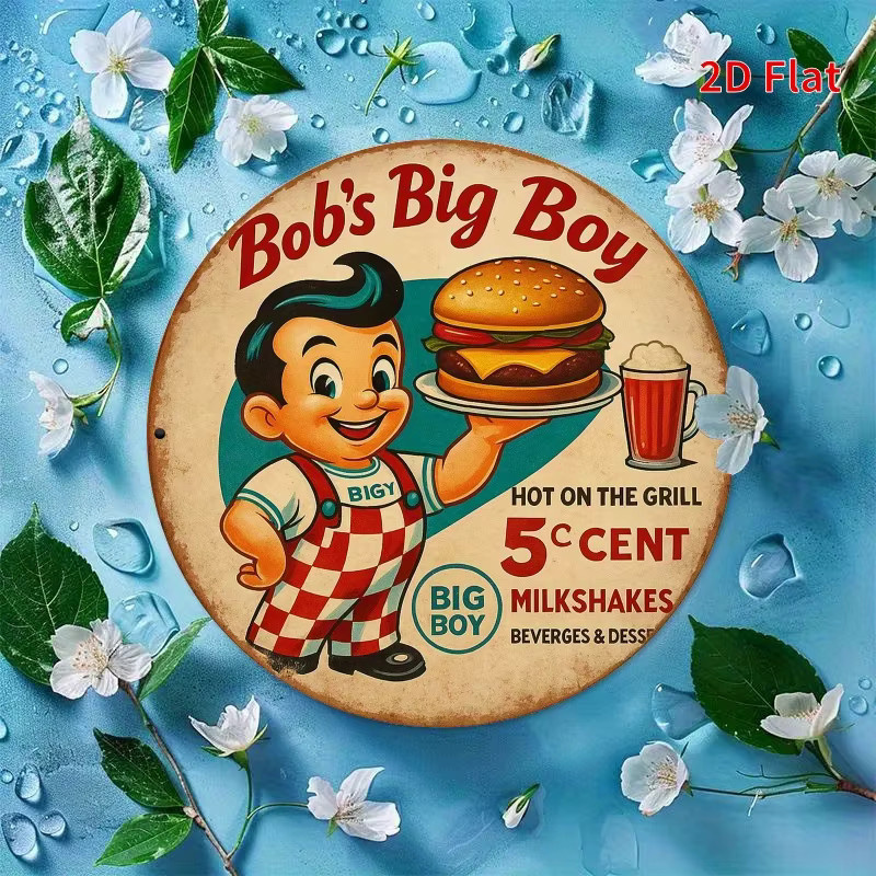 Bob's Big Boy Vintage Retro Burger Diner Wandkunst Metallblechschild rund Durchmesser: 20 cm - Bild 2