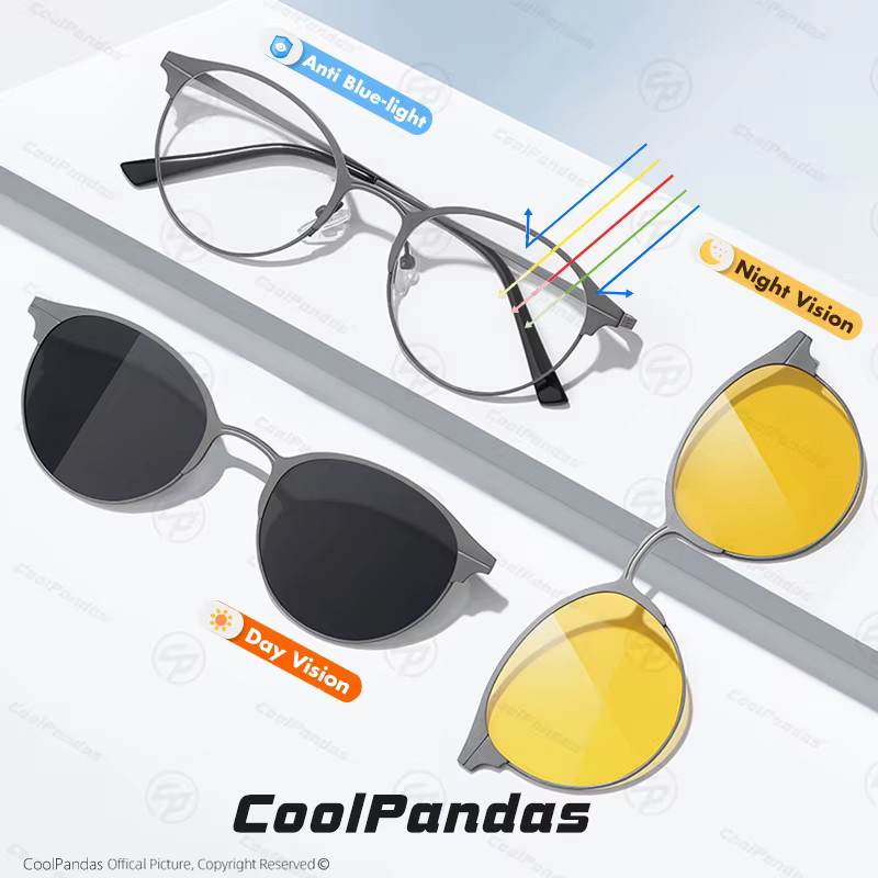 COOLPANDAS 3-in-1 Sonnenbrille, rund, Vollrand, Metall, Unisex - Bild 2