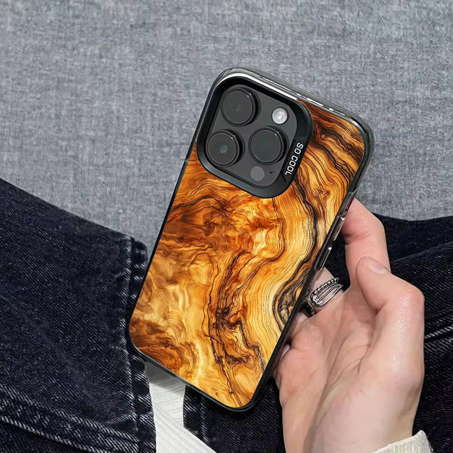 Stoßfeste Handyhülle aus Naturholz für Apple iPhone 11 bis 17 Pro Max Plus mit silberner Abdeckung in Braun und Silber - Bild 5