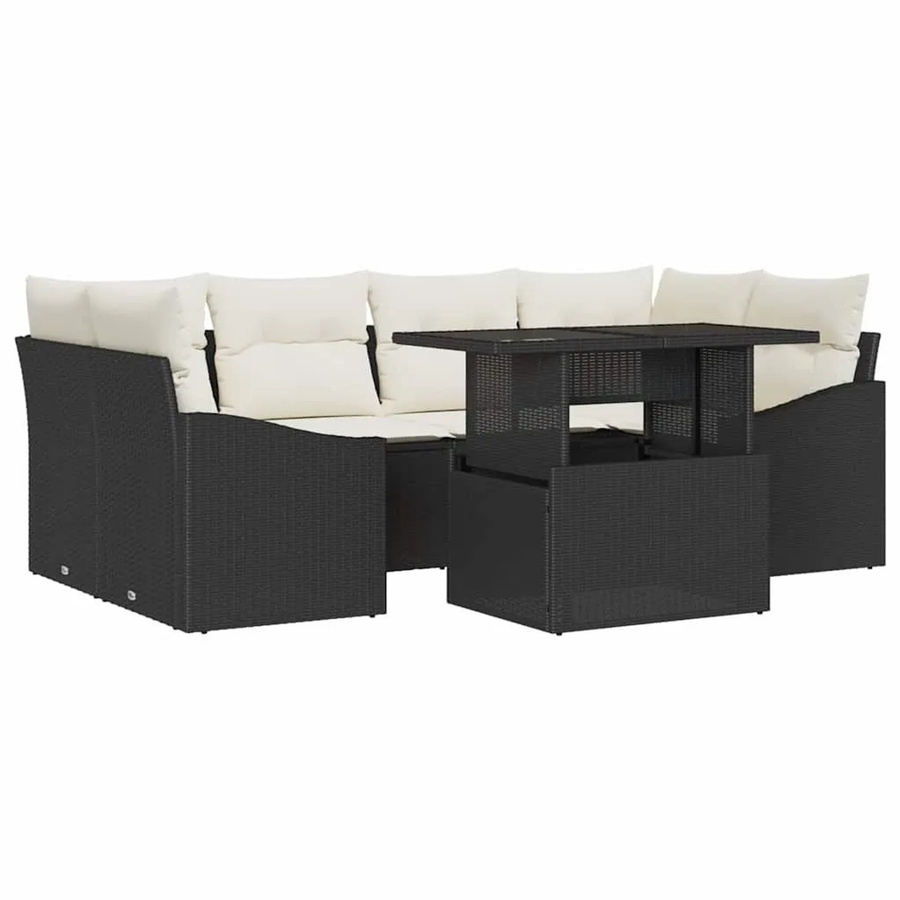 vidaXL Garten-Sofa-Set aus Poly-Rattan in Schwarz und Beige mit 7-teiligem Zubehör und Kissen für Terrasse und Garten - Bild 2