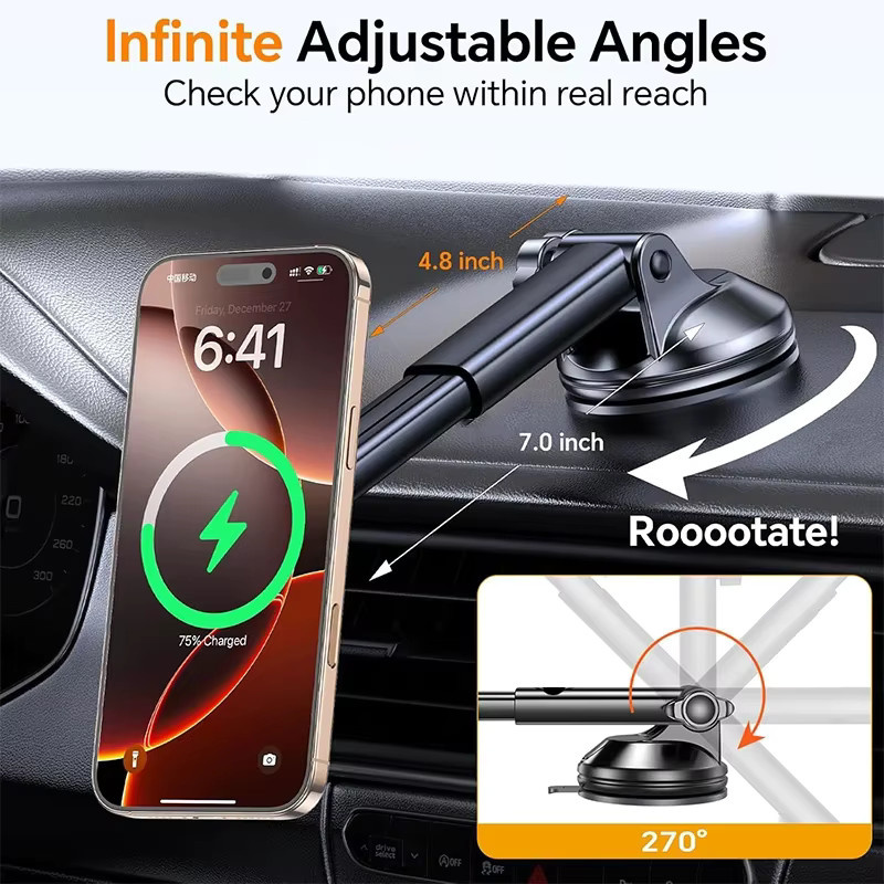 UYUXIO Magnetischer kabelloser Autotelefon-Ladegerät-Adapter in Schwarz mit 15 W für Armaturenbrett und Windschutzscheibe, kompatibel mit iPhone 16 15 14 Pro Max - Bild 3