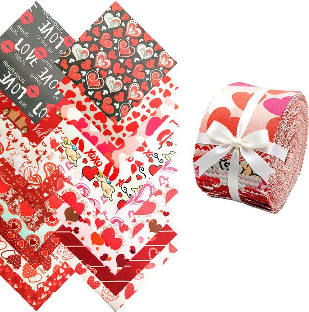 40 Stück Valentinstag Stoffstreifen Love Kiss in Rot aus gesteppter Polyester-Baumwollmischung zum Nähen und Organisieren - Bild 1