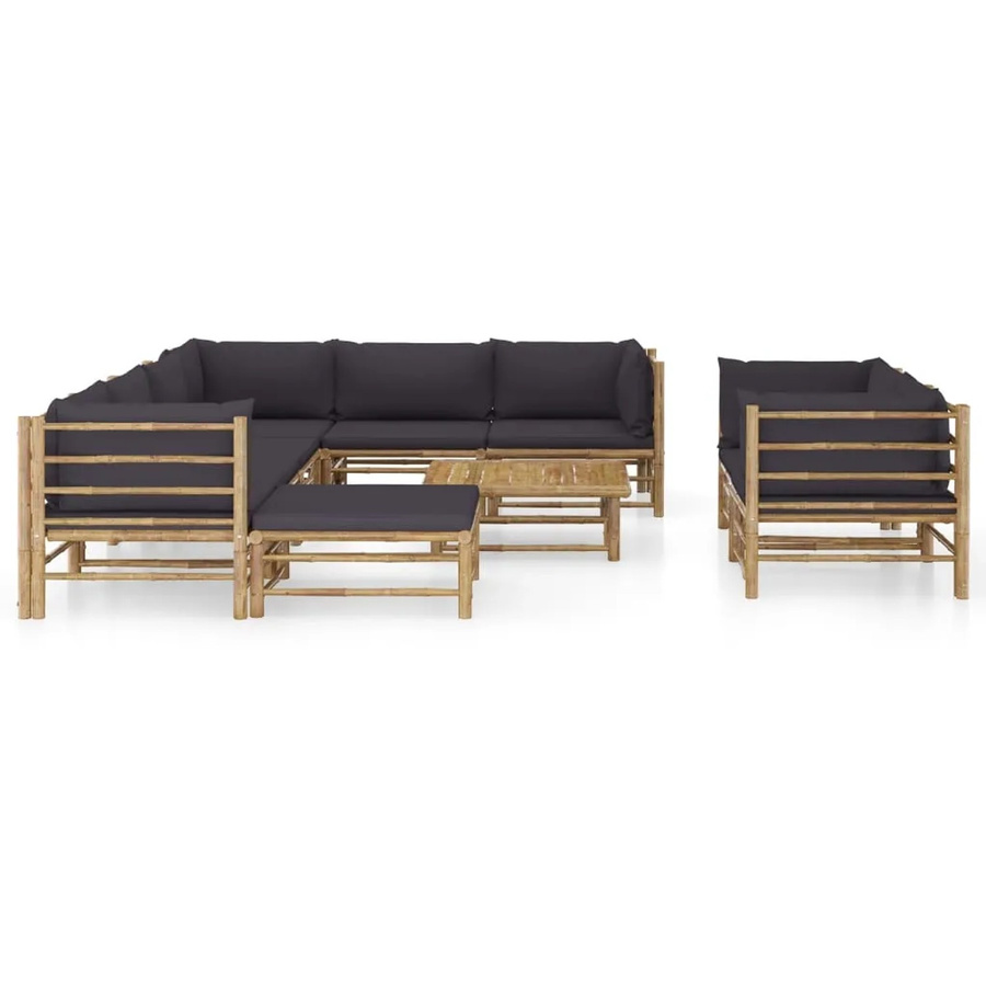 vidaXL 10-tlg Garten-Lounge-Set aus Bambus mit grauen Polstern und abnehmbaren Bezügen - Bild 2