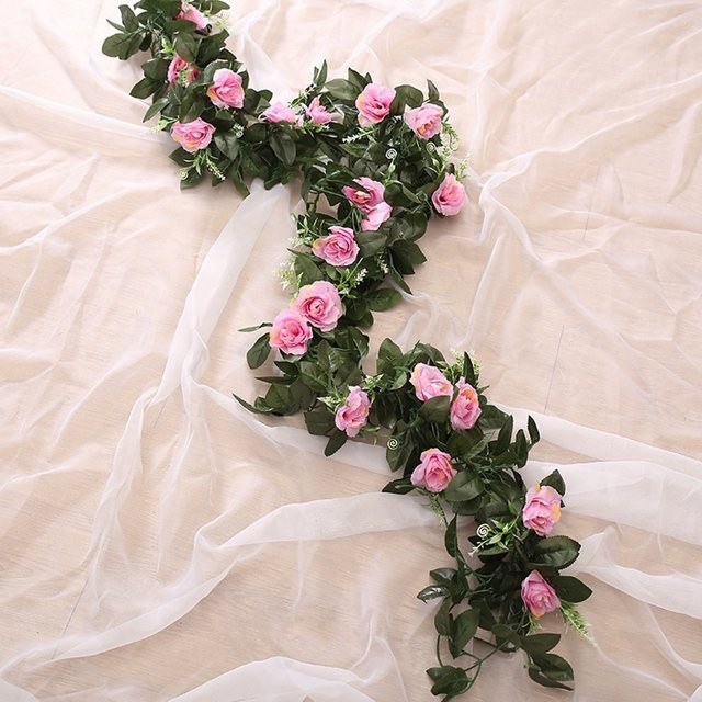 TTCY Seidenrosen Kranz in Champagner als künstliche Blumen-Ranke zur Dekoration für Hochzeit, Party und Festival - Bild 1