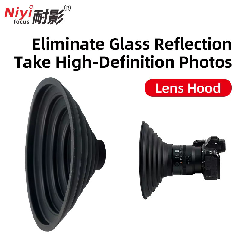 NiYi Universeller Silikon-Objektivdeckel mit Antireflexionsring in Schwarz für Canon, Nikon, Sony und Fuji zur Vermeidung von Glasreflexionen bei der Aquarien- und Fensterfotografie - Bild 1