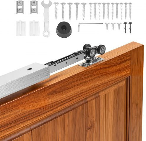 VEVOR Schiebetürbeschlag-Set aus Aluminiumlegierung mit Soft-Close für Einzeltüren, Farbe: Silber, Schienenlänge: 174,6 cm, für Türstärken von 2,5 bis 4,5 cm und eine Breite von 91,4 cm - Bild 1