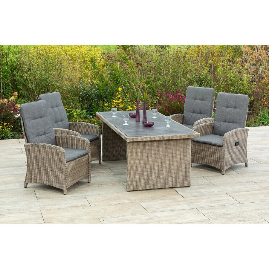 Merxx Gartenmöbelset Atrani 5-teilig mit Digitaldrucktisch in Steinoptik aus Aluminium und Kunststoffgeflecht in Beige oder Grey - Bild 2
