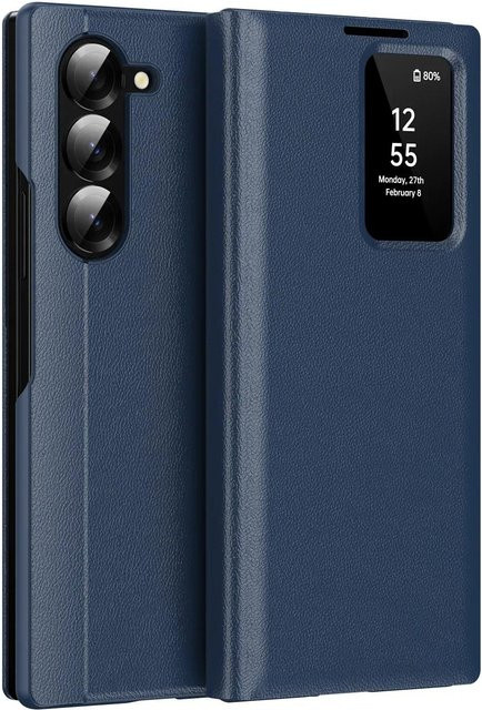 Hochwertige Business Glattlederhülle für Samsung Galaxy Z Fold 7 6 5 4 mit Smart LED HD Display in Blau - Bild 1