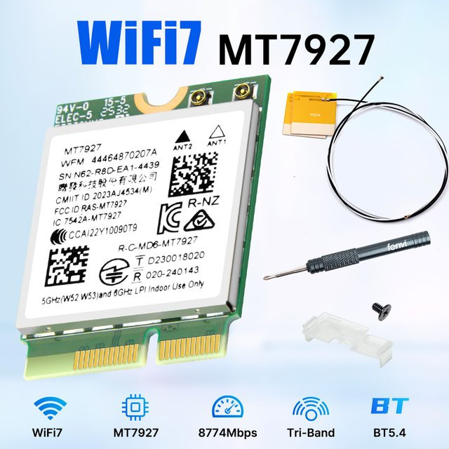 Fenvi WiFi 7 M.2 Netzwerk-WLAN-Adapter mit Bluetooth 5.4 und Tri-Band 2,4/5/6GHz für Windows 11 inklusive Antenne - Bild 1