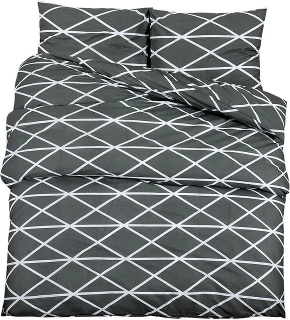 vidaXL Bettwäsche-Set aus Baumwolle in Grau, bestehend aus Bettbezug und Kissenbezug, B/H: 135 x 200 cm und 80 x 80 cm - Bild 1
