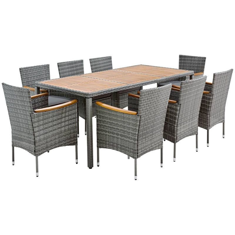 POCOline Tischgruppe Korfu in Grau aus Polyrattan mit Akazienholz und Stahlrahmen im modernen Design - Bild 2