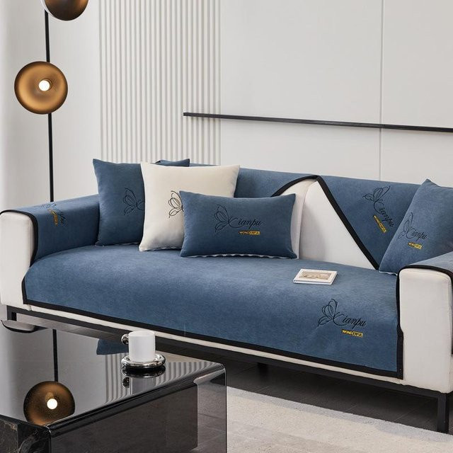 Super Six Chenille Sofakissen mit Bestickung, Blau, B/H: 70 x 70 cm - Bild 1