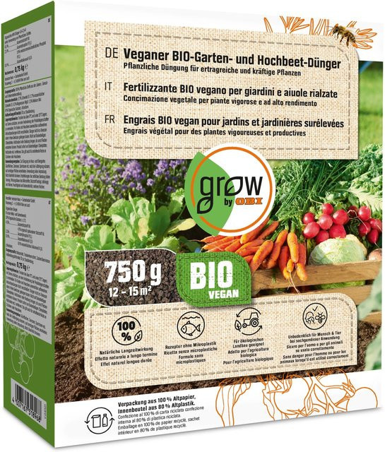 GROW by OBI Veganer Bio-Garten- und Hochbeetdünger für Kräuter, Obst und Gemüse, 750 g - Bild 1