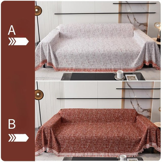 Doppelseitige Sofaüberwurfdecke aus Baumwolle und Leinen von Super Six, rutschfest und kratzfest, B/B: 90 x 90 cm - Bild 1